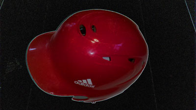Baseball Helmet after using the Quick Selection tool, Adjustments/Hue-Saturation for the Selection and Filter/Glowing Edges for the Inverse