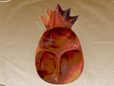 Pineapple after using the Quick Selection tool, Adjustments/Posterize for the Selection and Filter/Bas Relief for the Inverse