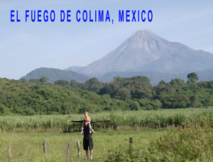 Montage: Curtis and Jacob in field near Colima Volcano